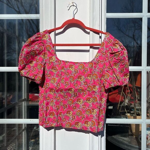 J Crew Collection Puff-sleeve Squareneck Top in Ratti® Pink Blooms Print NWT - Picture 4 of 11